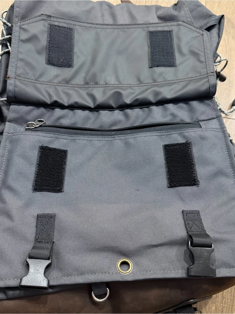 Faith Works handmade in Nepal Gray Canvas Backpack with Brown Leather Trim